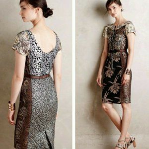 Byron Lars Beguile brocade sheath pencil dress in black/cream/gold - size 4